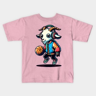 fun goat basketball Kids T-Shirt